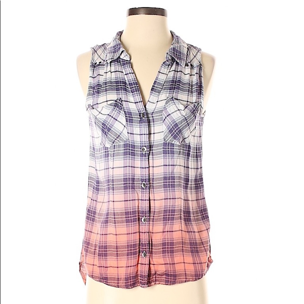 Rock & Republic Ombré Plaid Sleeveless Button Down
